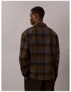 Calvin Klein Wool Flannel Zip Jacket in Thrush Check Print