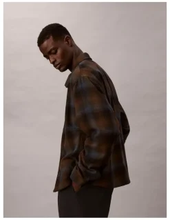 Calvin Klein Wool Flannel Zip Jacket in Thrush Check Print