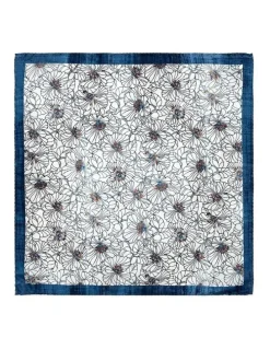 Cambridge Anemone Silk Pocket Square in Navy