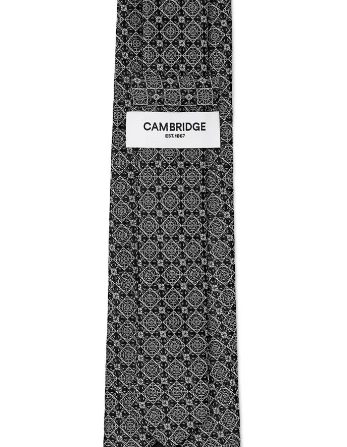 Cambridge Astrolabe Silk Tie In Black & White