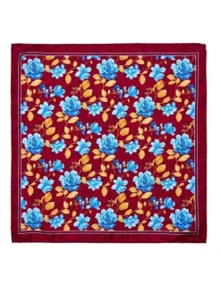 Cambridge Blue Rose Silk Pocket Square in Red