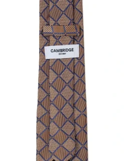 Cambridge Chessboard Geo Silk Tie In Coffee