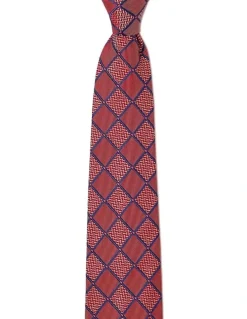 Cambridge Chessboard Geo Silk Tie In Red