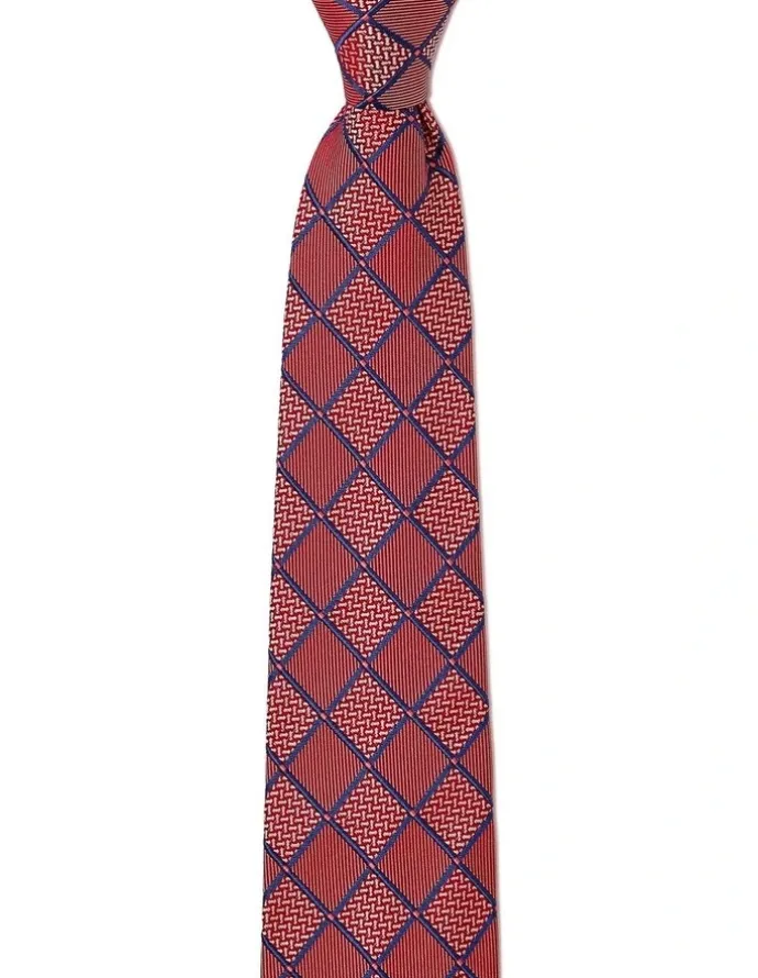 Cambridge Chessboard Geo Silk Tie In Red