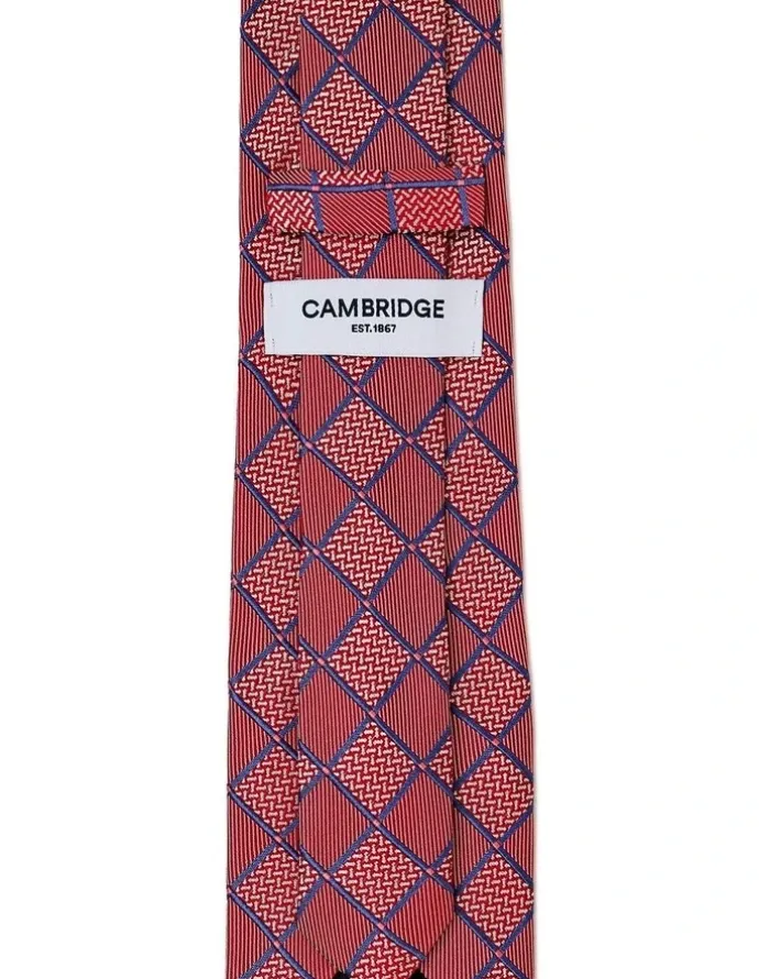 Cambridge Chessboard Geo Silk Tie In Red