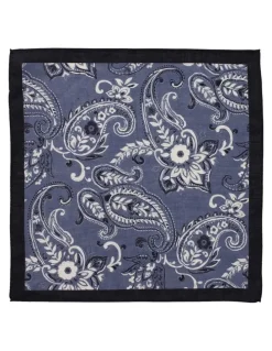 Cambridge Folk Paisley Linen Pocket Square in Steel