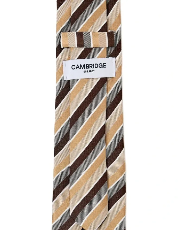Cambridge Grosgrain Stripe Silk Tie In Taupe