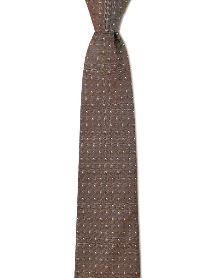 Cambridge Neat Geo Silk Tie in Coffee