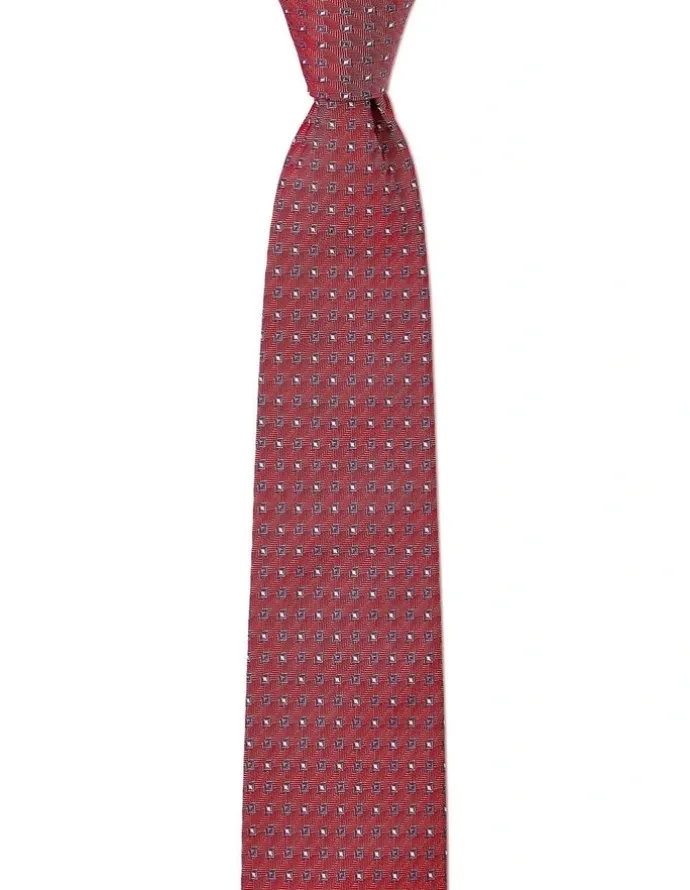 Cambridge Neat Geo Silk Tie In Red