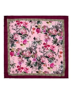 Cambridge Peonies Silk Pocket Square in Bordeaux