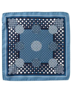 Cambridge Polkadot Geo Silk Pocket Square in Denim