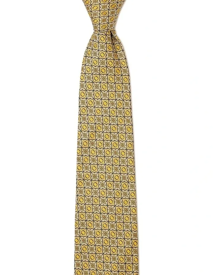 Cambridge Quatrefoil Foulard Silk Tie In Yellow