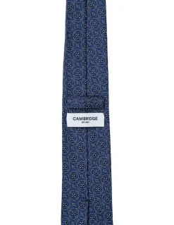 Cambridge Quatrefoil Silk Tie In Blue
