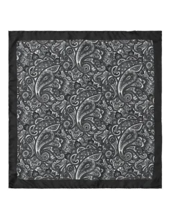 Cambridge Royal Paisley Silk Pocket Square in Black