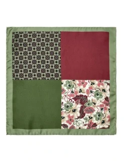 Cambridge Shadow Floral 4-Way Silk Pocket Square in Olive