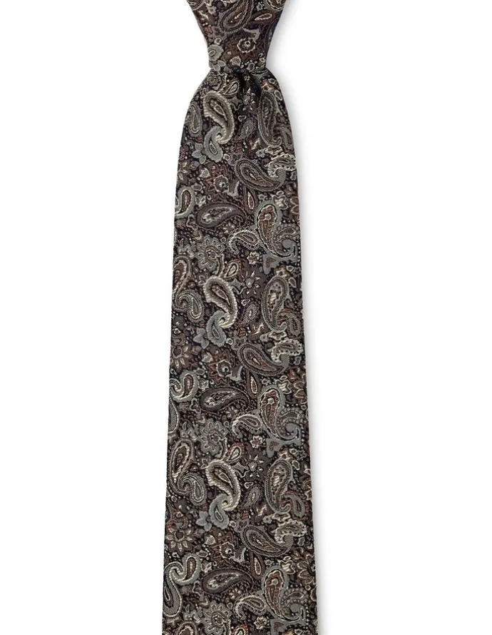 Cambridge Tonal Paisley Silk Tie In Chocolate