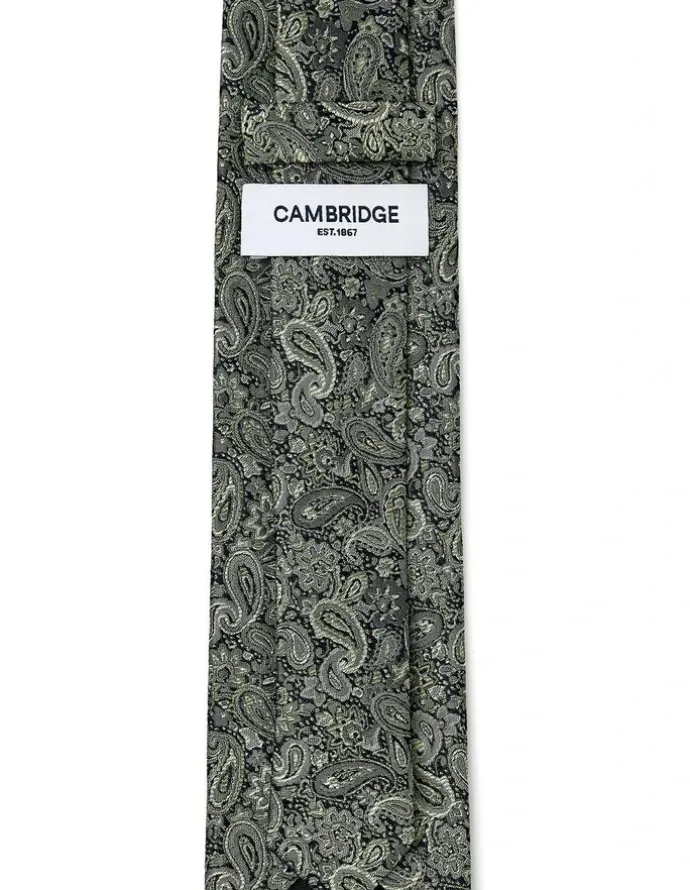 Cambridge Tonal Paisley Silk Tie In Olive