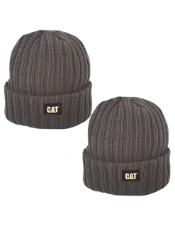 Caterpillar Rib Watch Cap Beanie Hat 2 Pack in Graphite