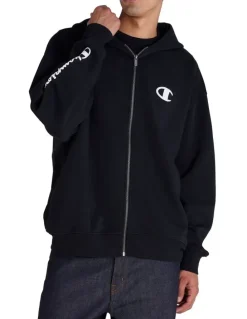 Champion Puff Zip Thru Hoodie in Black