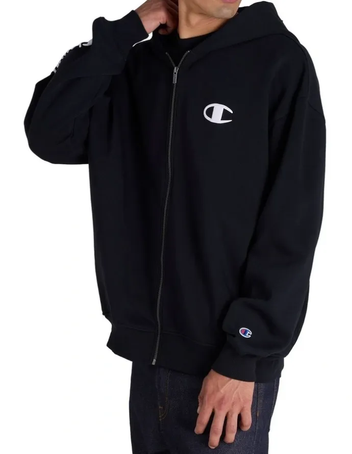 Champion Puff Zip Thru Hoodie in Black