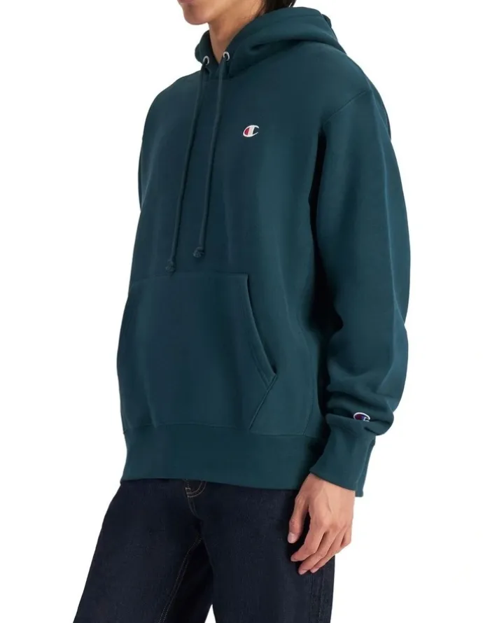 Champion Reverse Weave C Logo Hoodie in Emerald Allure