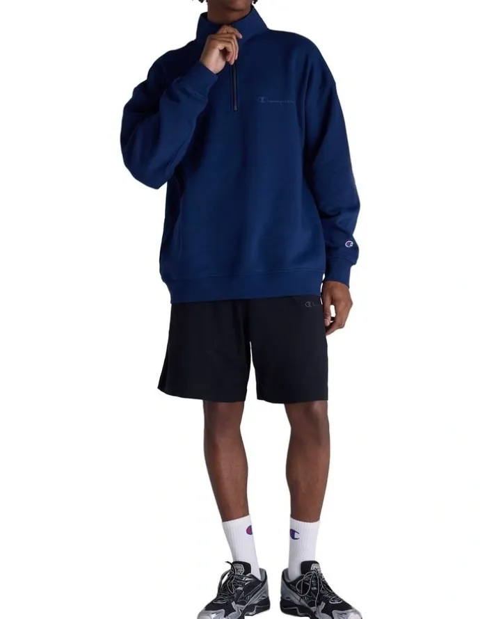 Champion Tonal Quarter Zip Crew Sweater in Midnight Vista Blue