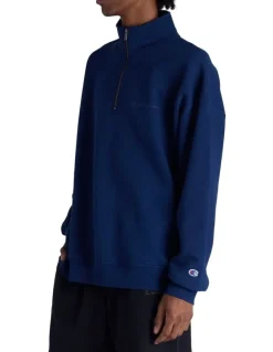 Champion Tonal Quarter Zip Crew Sweater in Midnight Vista Blue
