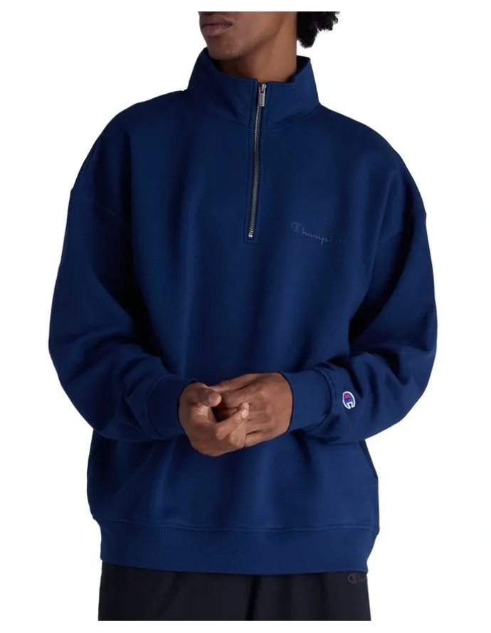 Champion Tonal Quarter Zip Crew Sweater in Midnight Vista Blue