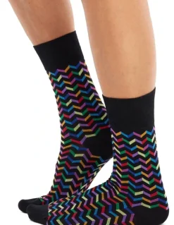 Chusette Men's Socks in Black zigzag print 10 Pack