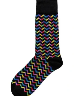 Chusette Men's Socks in Black zigzag print 10 Pack