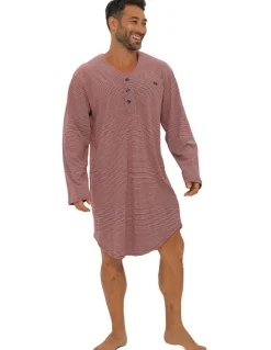 Coast Clothing Co Long Sleeve Stripe Nightshirt in Red
