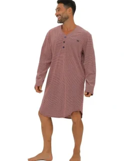 Coast Clothing Co Long Sleeve Stripe Nightshirt in Red