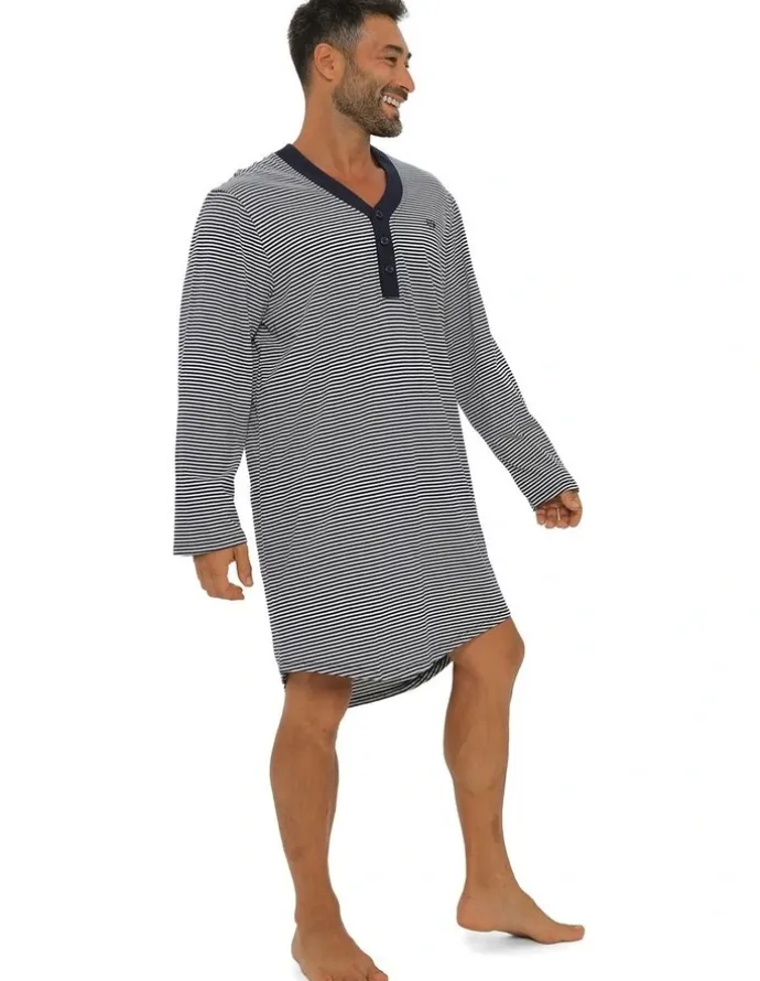 Coast Clothing Co Long Sleeve Stripe Nightshirt Pyjama in Grey