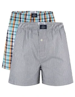 Coast Clothing Co Woven Multi Boxers Two Pack in Blue