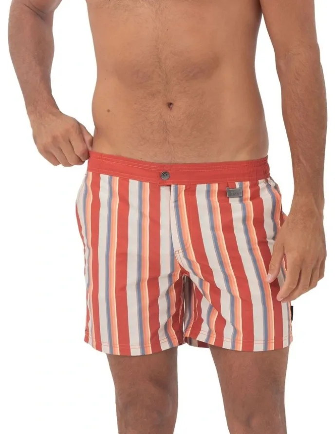 Coast Clothing Co Stripe Swim Shorts in Tabasco