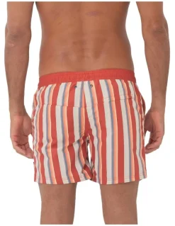 Coast Clothing Co Stripe Swim Shorts in Tabasco