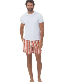 Coast Clothing Co Stripe Swim Shorts in Tabasco
