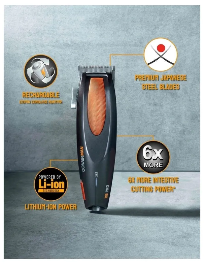 ConairMan X6 Pro Hair Clipper in Grey/Orange VSM1100A