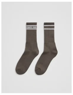 Country Road Australian Cotton Blend CR Sport Crew Sock in Mushroom
