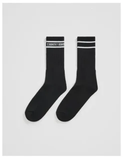 Country Road Australian Cotton Blend CR Sport Crew Sock in Black