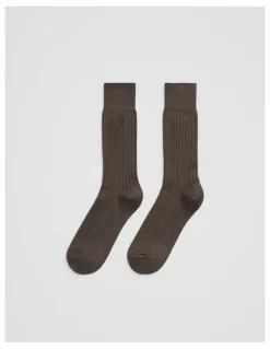 Country Road Australian Cotton Blend CR Rib Crew Sock in Mushroom