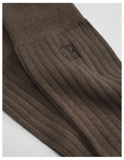 Country Road Australian Cotton Blend CR Rib Crew Sock in Mushroom