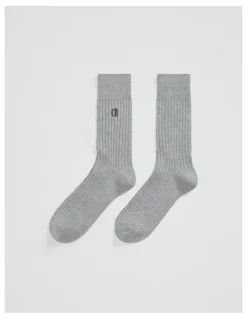 Country Road Australian Cotton Blend CR Rib Crew Sock in Grey Marle