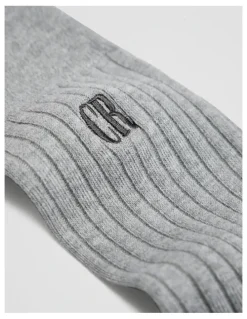 Country Road Australian Cotton Blend CR Rib Crew Sock in Grey Marle