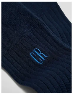 Country Road Australian Cotton Blend CR Rib Crew Sock in Navy
