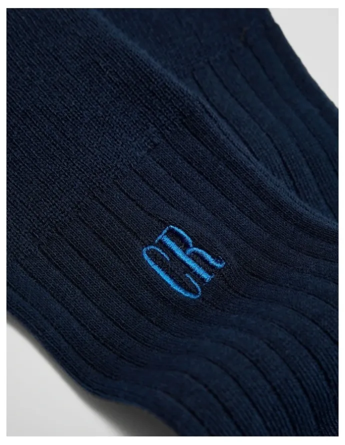Country Road Australian Cotton Blend CR Rib Crew Sock in Navy