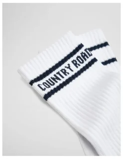 Country Road Australian Cotton Blend CR Sport Crew Sock in White