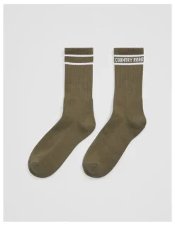 Country Road Australian Cotton Blend CR Sport Crew Sock in Moss Green