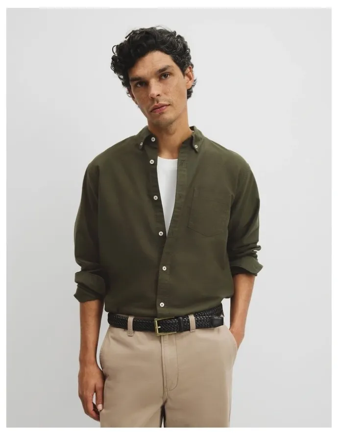 Country Road Australian Good Earth Cotton Regular Fit Oxford Shirt in Deep Khaki