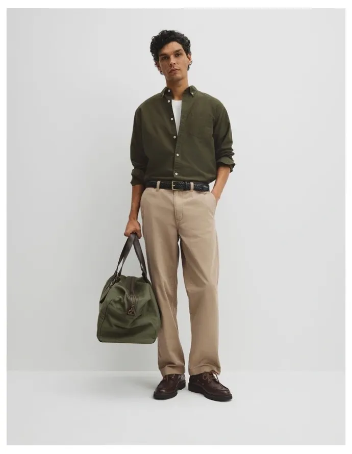Country Road Australian Good Earth Cotton Regular Fit Oxford Shirt in Deep Khaki